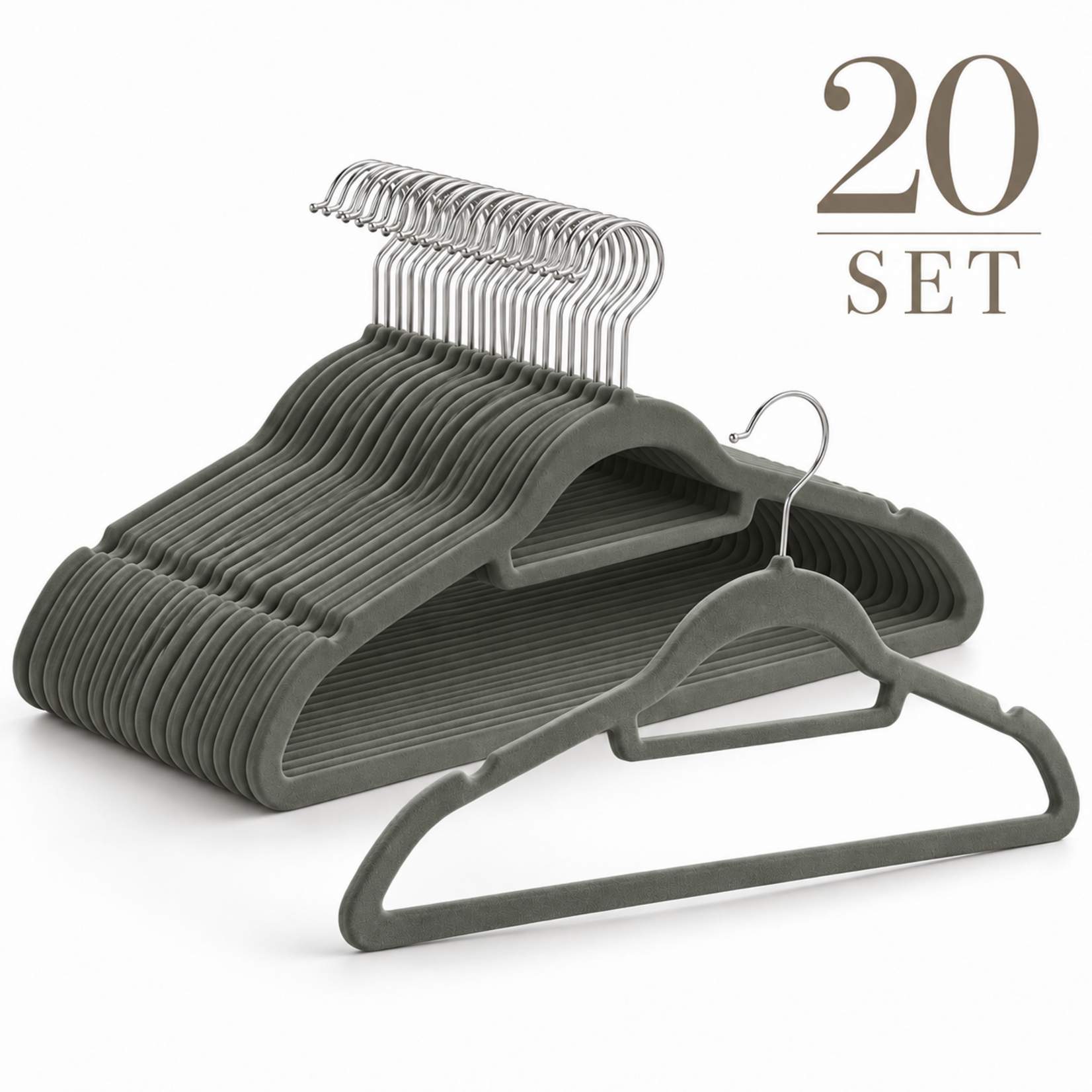 Bobbel Home Bobbel Home set van 20 fluwelen kledinghangers  - Met 360° draaibare haak - Antislip fluwelen oppervlak  - Schouderinkepingen voor kledinggreep