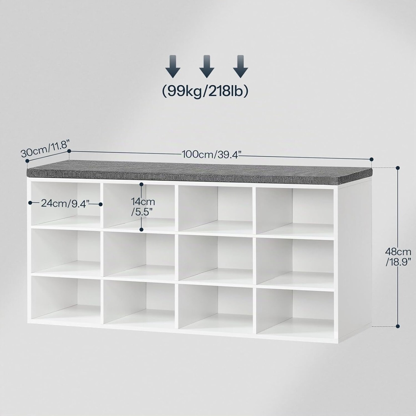 Bobbel Home Bobbel Home Shoe Storage Bench with 12 Compartments and Cushion | White And Greige