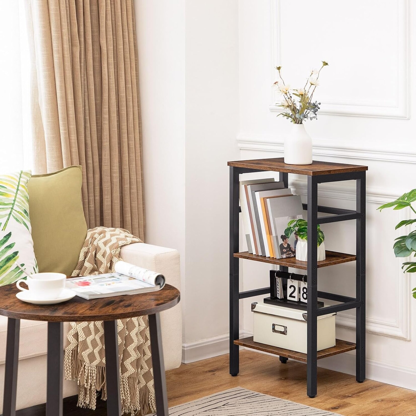 Bobbel Home Bobbel Home Smalle boekenkast met 3 niveaus 81 cm | 40 x 30 x 81 cm | Vintagebruin En Zwart