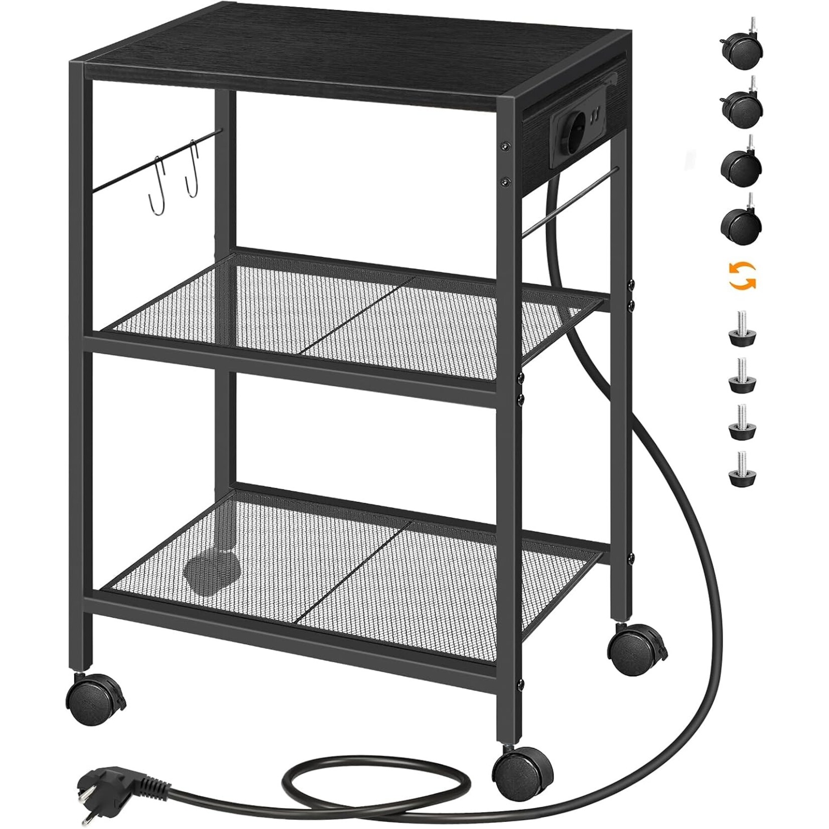 Bobbel Home Bobbel Home Rolling 3 Tier Printer Stand with Charging Station | 42 x 28 x 64 cm | Black