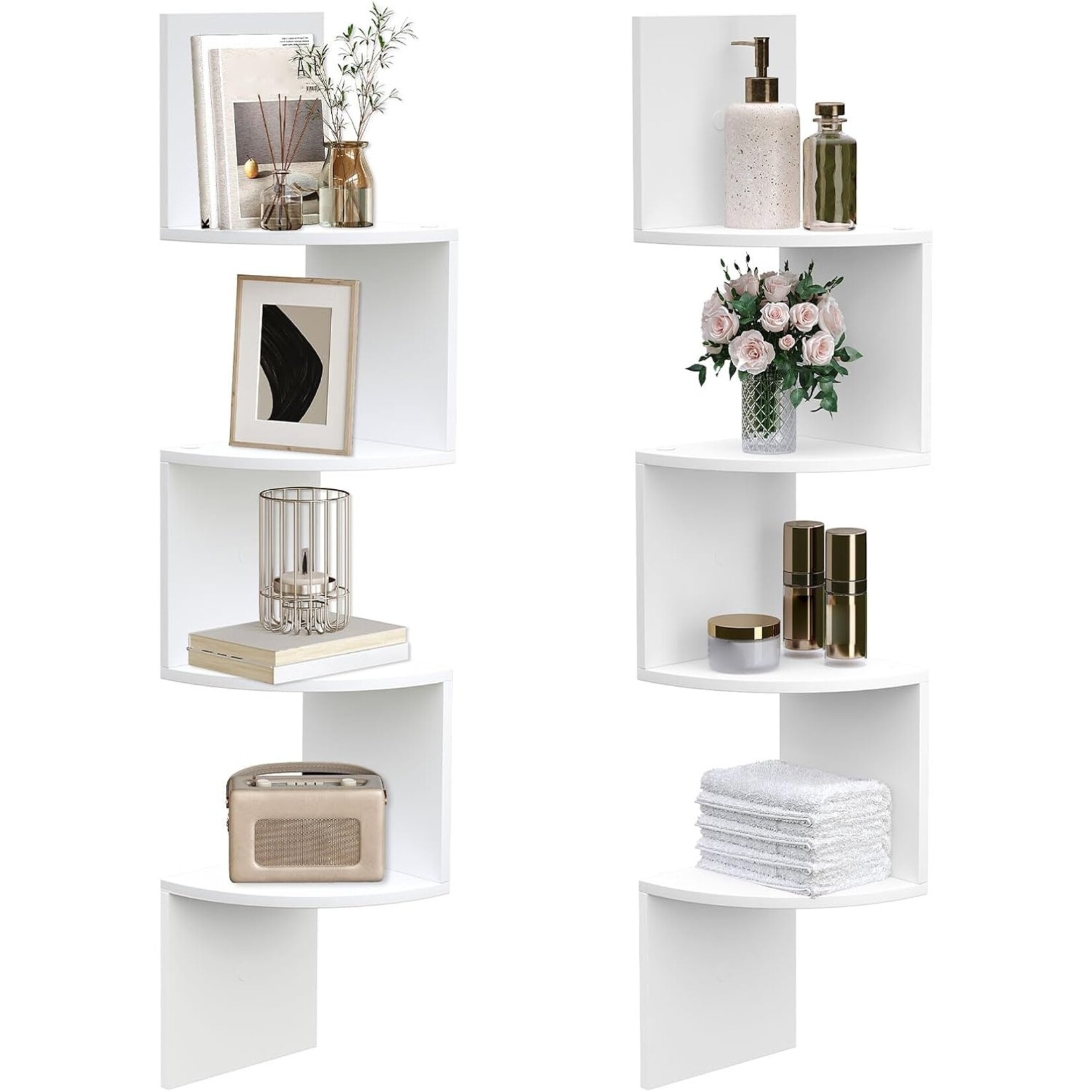 Bobbel Home Bobbel Home Witte zwevende hoekwandplanken set van 2 met 4 niveaus | Wit