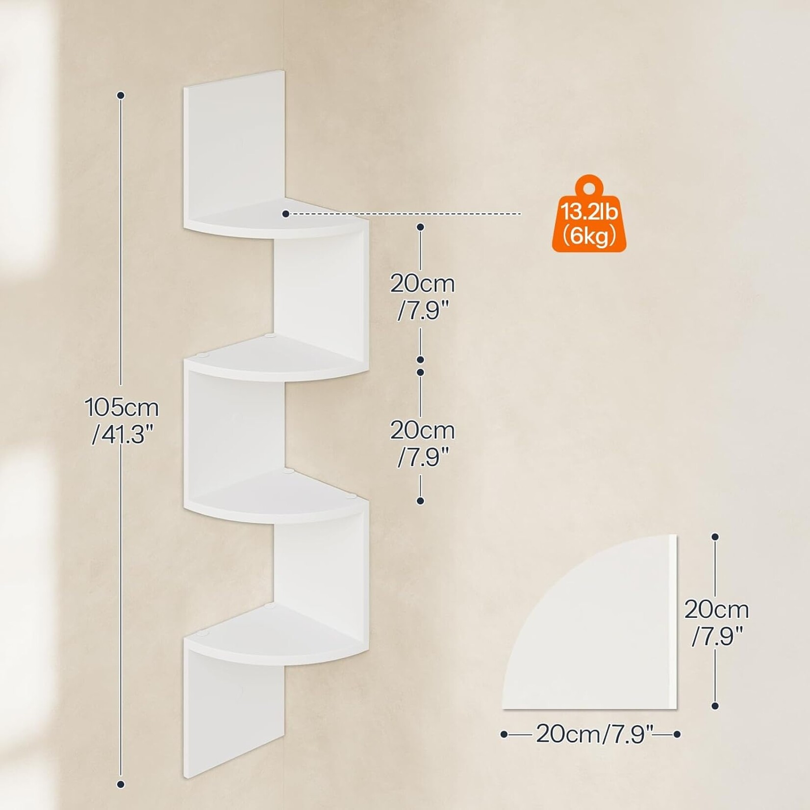 Bobbel Home Bobbel Home Set of 2 White Floating Corner Shelves with 4 Tiers | White