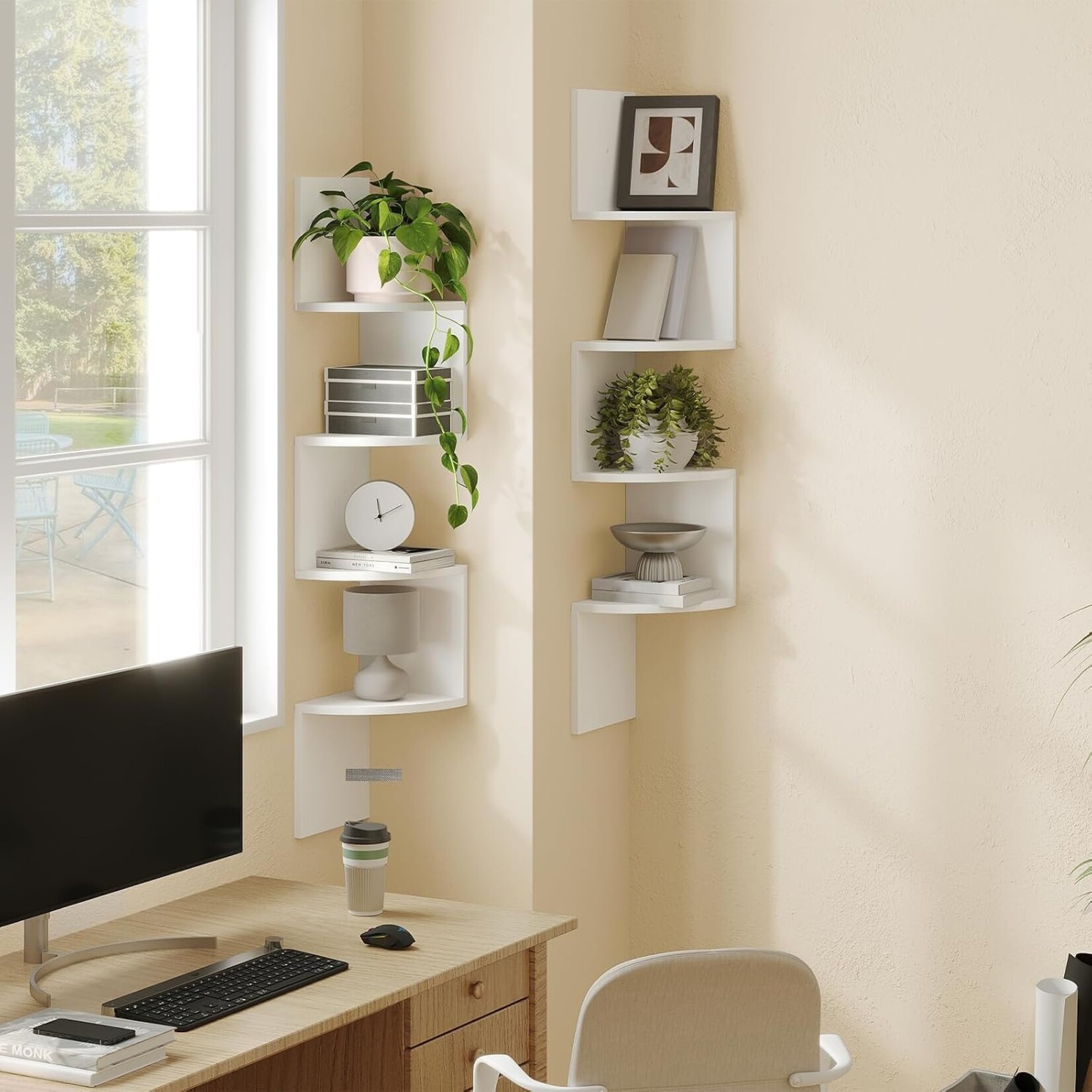 Bobbel Home Bobbel Home Set of 2 White Floating Corner Shelves with 4 Tiers | White