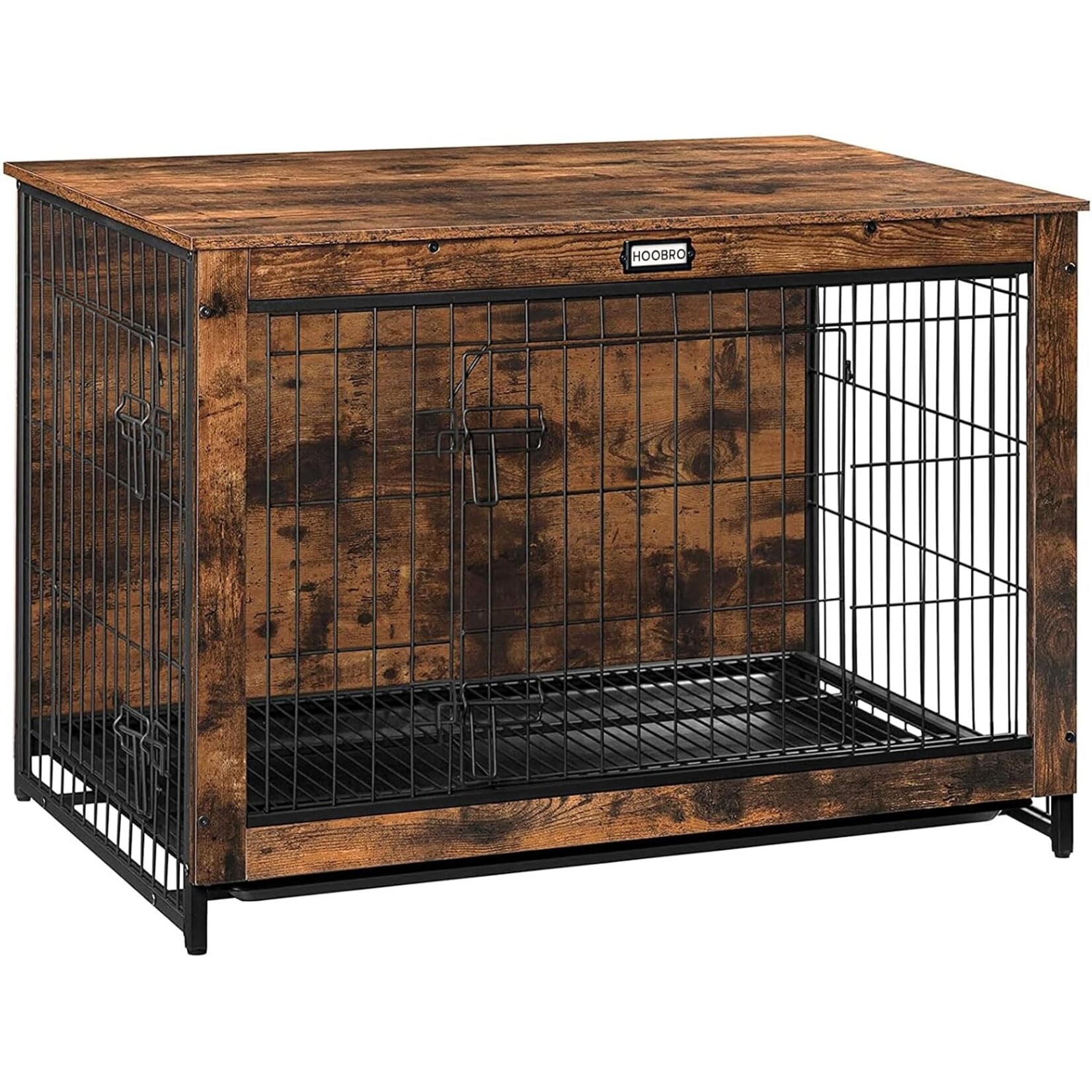 Bobbel Home Bobbel Home Hondenbench meubel met dubbele deur en uitneembare bak | 98 x 65 x 69 cm | Zwart