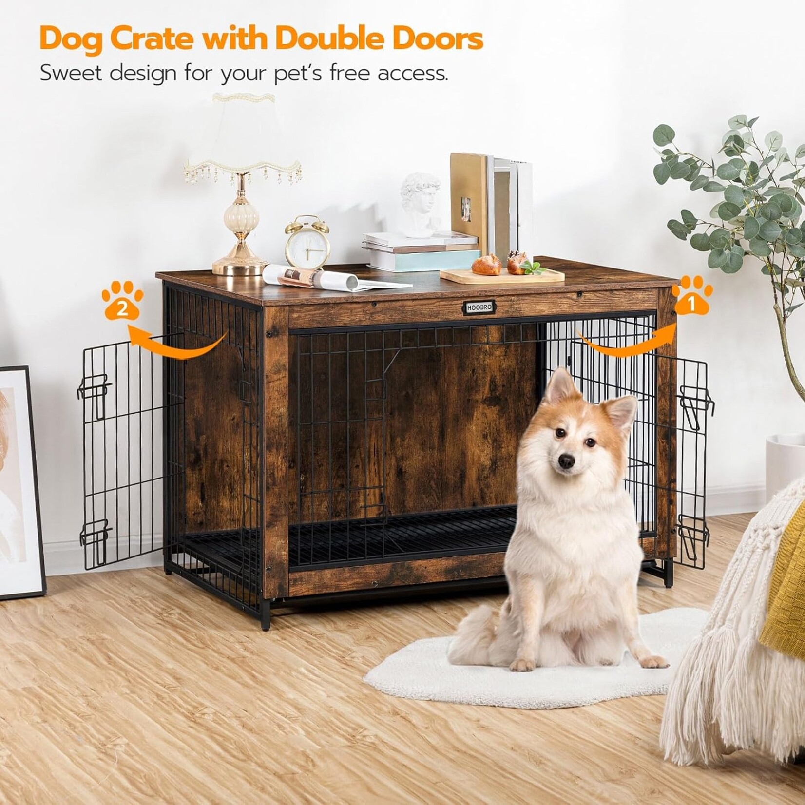 Bobbel Home Bobbel Home Hondenbench meubel met dubbele deur en uitneembare bak | 98 x 65 x 69 cm | Zwart