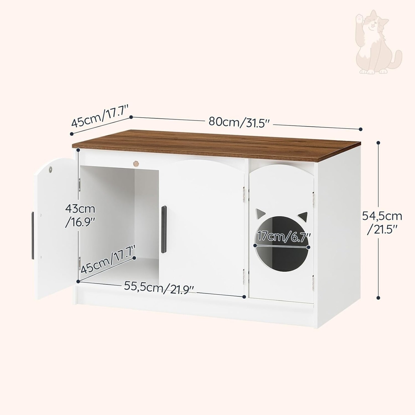 Bobbel Home Bobbel Home Kattenbakmeubel met 2 deuren in wit en walnoot | Wit En Walnoot