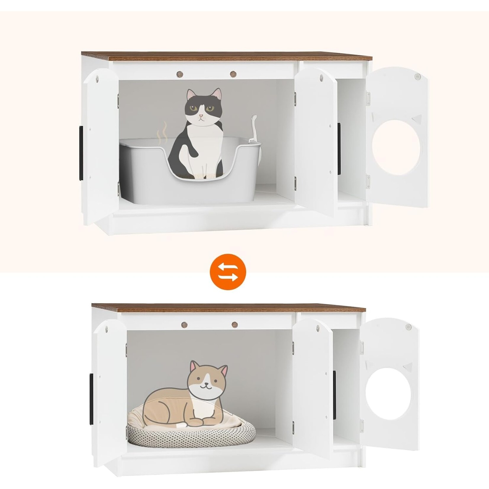 Bobbel Home Bobbel Home Cat Litter Box Cabinet with 2 Doors White and Walnut | White And Walnut