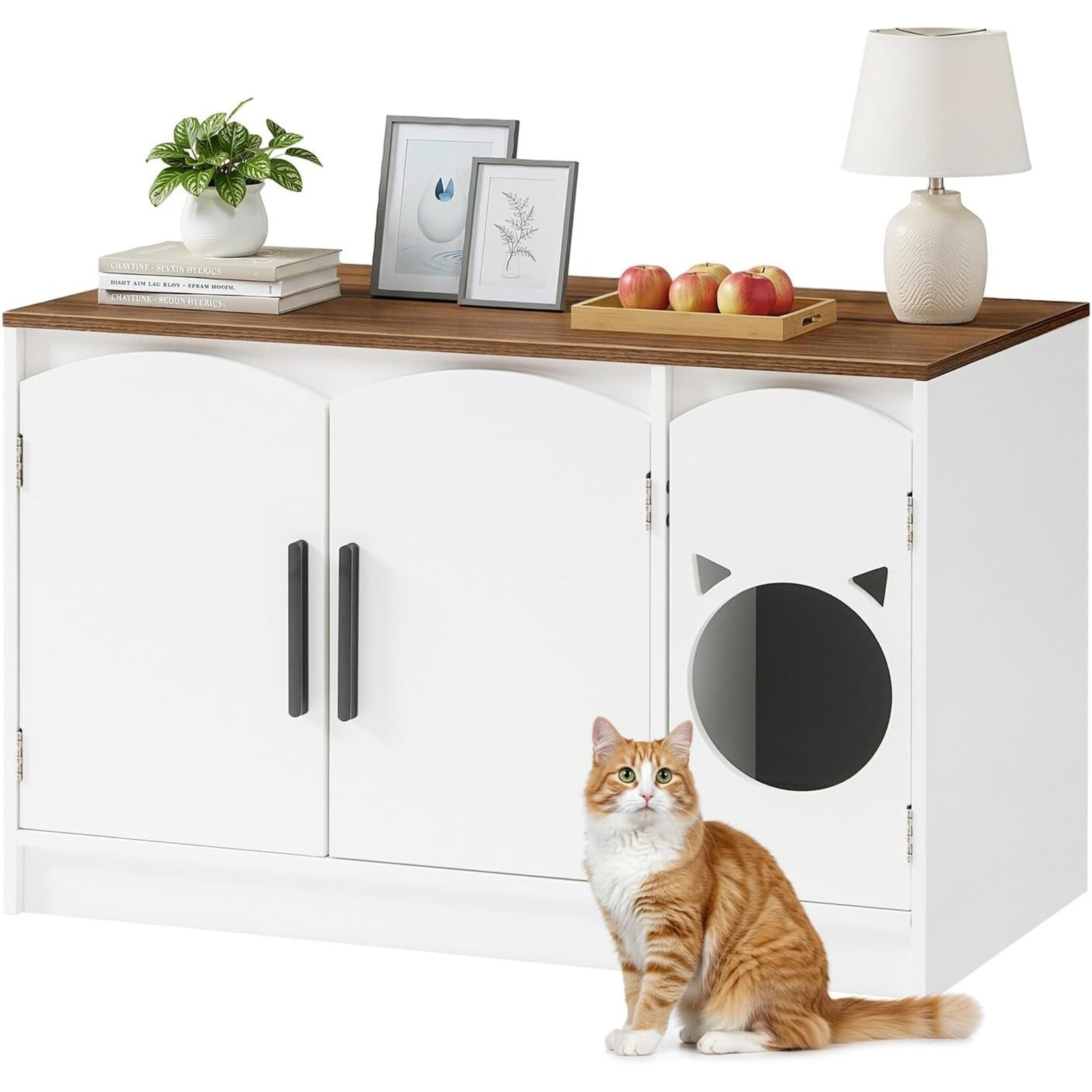 Bobbel Home Bobbel Home Kattenbakmeubel met 2 deuren in wit en walnoot | Wit En Walnoot