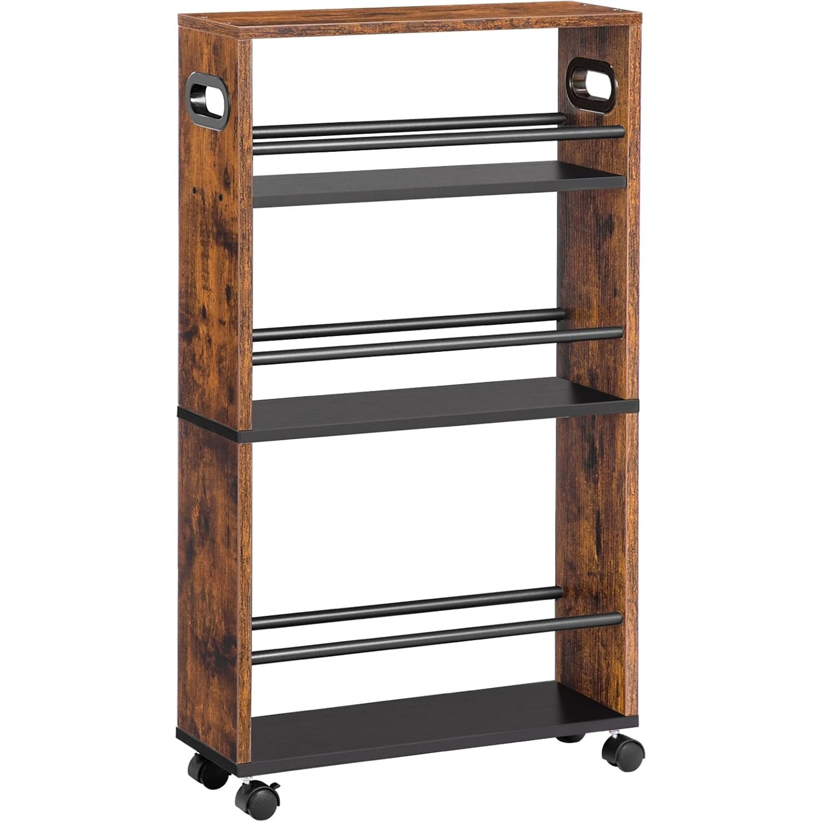 Bobbel Home Bobbel Home Smalle serveerwagen met 4 niveaus en wielen | 45 x 15 x 80 cm | Vintagebruin En Zwart