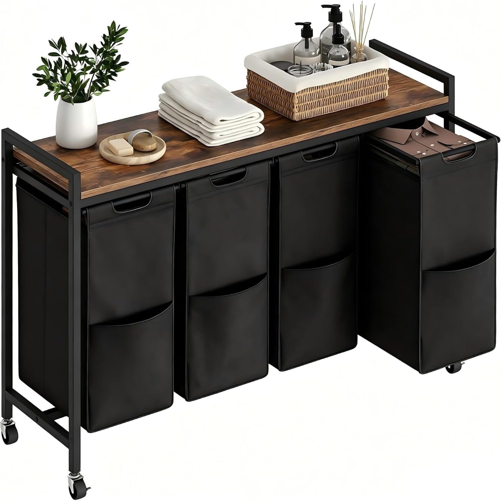Bobbel Home Bobbel Home Laundry Sorter with 4 Removable Bags | Rustic Brown and Black | 110.5 x 33 x 74.5 cm | Practical Home Storage