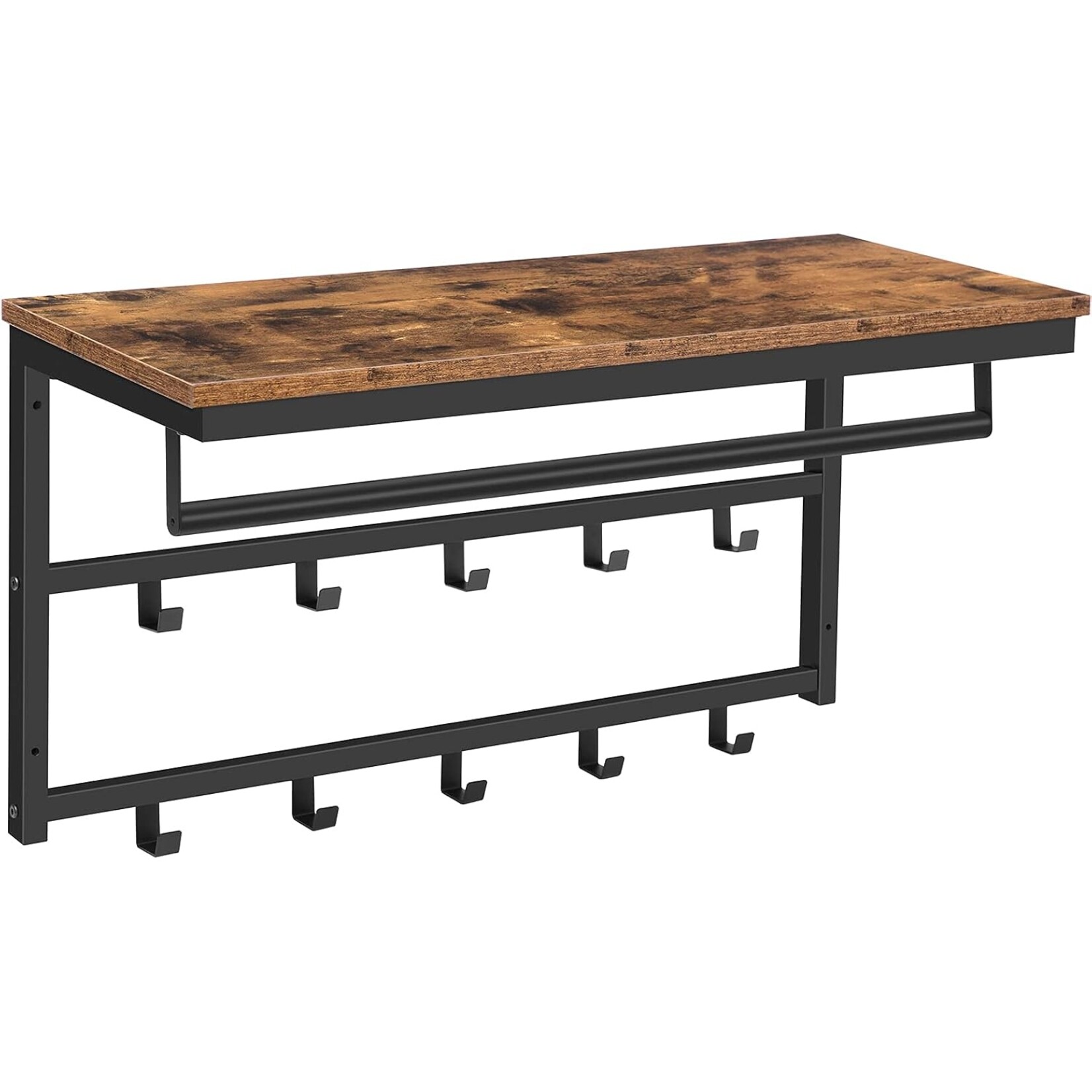 Bobbel Home Bobbel Home Wandkapstok met 10 haken en plank | Rustiek bruin en zwart | 80 x 30 x 42 cm | Praktisch opbergmeubel voor thuis