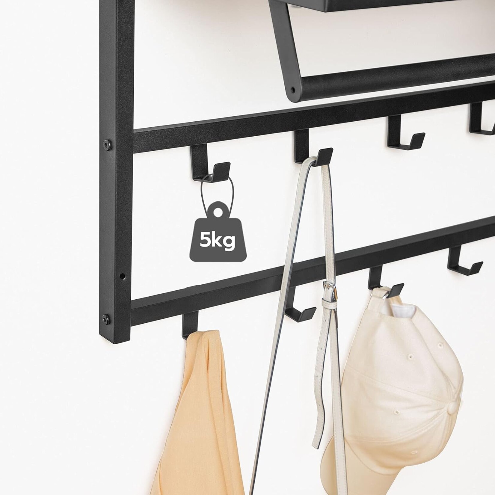 Bobbel Home Bobbel Home Wandkapstok met 10 haken en plank | Rustiek bruin en zwart | 80 x 30 x 42 cm | Praktisch opbergmeubel voor thuis