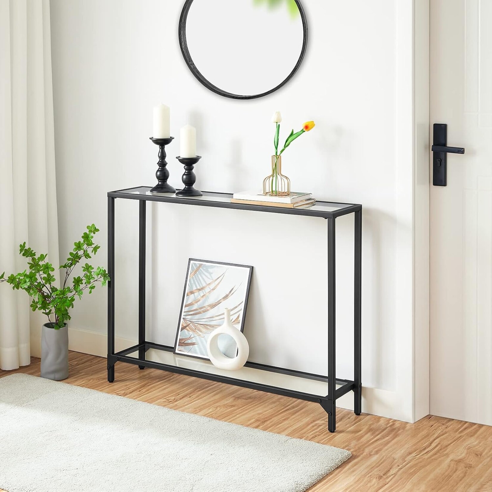 Bobbel Home Bobbel Home Sidetable met 2 glazen planken | Zwart | Praktisch opbergmeubel voor thuis