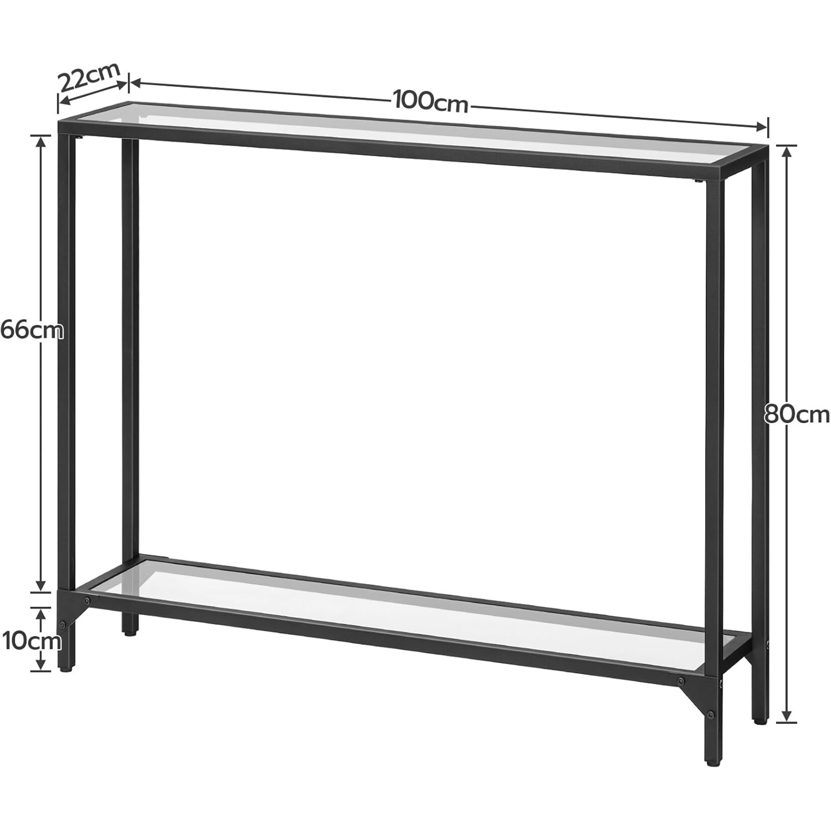 Bobbel Home Bobbel Home Sidetable met 2 glazen planken | Zwart | Praktisch opbergmeubel voor thuis