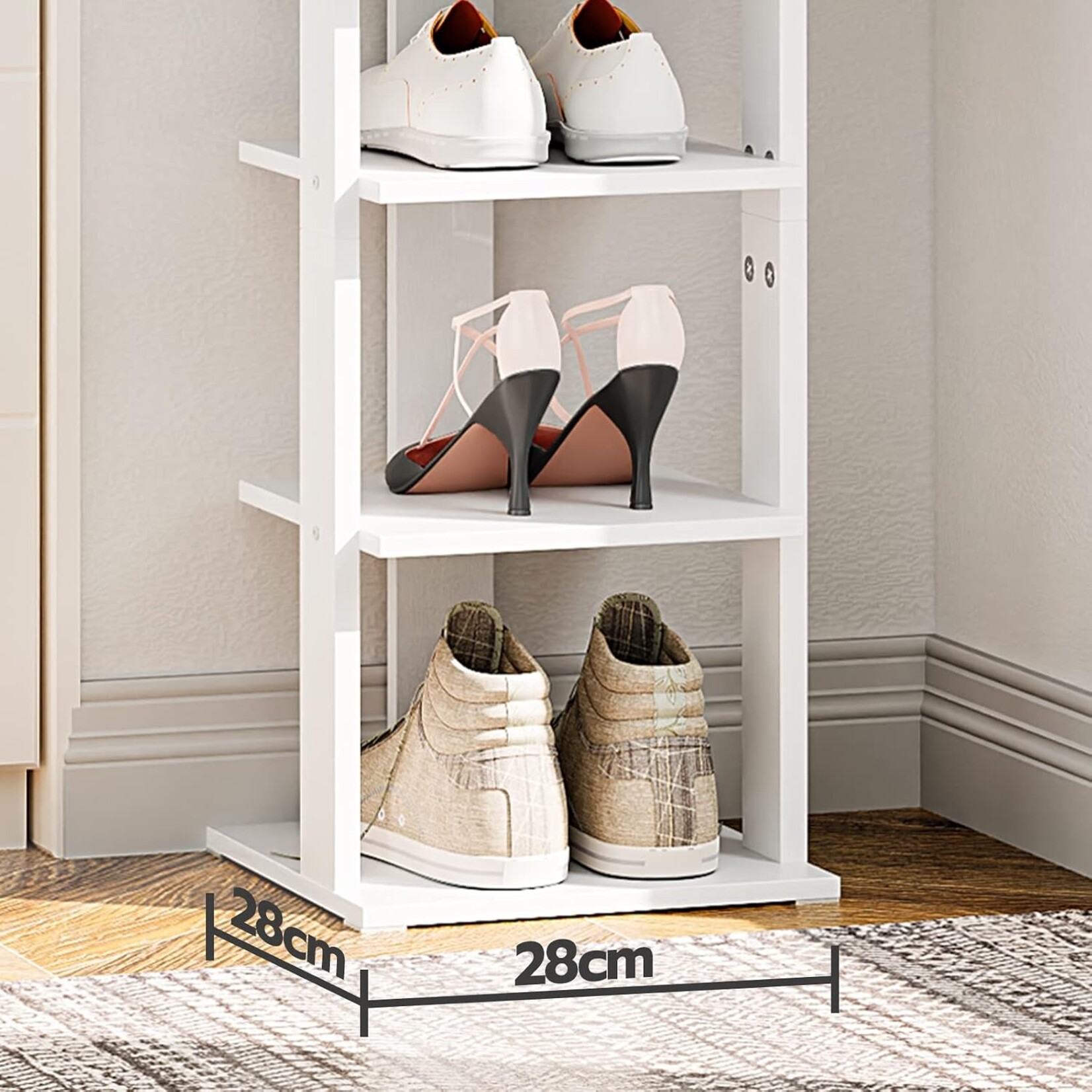 Bobbel Home Bobbel Home Smalle schoenenkast met 8 niveaus | Wit | 28 x 28 x 113 cm | Praktisch opbergmeubel voor thuis