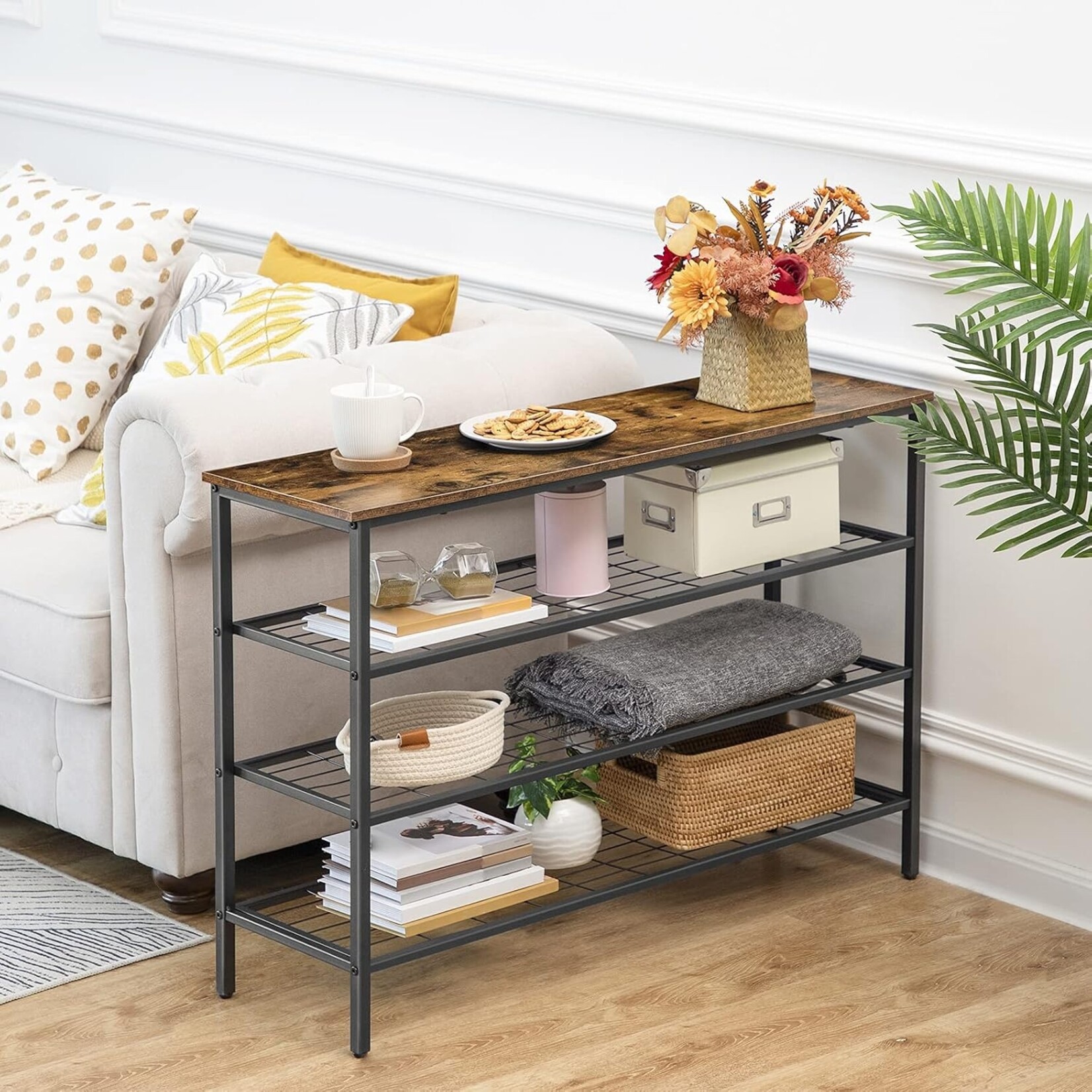 Bobbel Home Bobbel Home Industrial Four Tier Shoe Rack 100 cm | 100 x 30 x 68 cm | Rustic Brown And Black