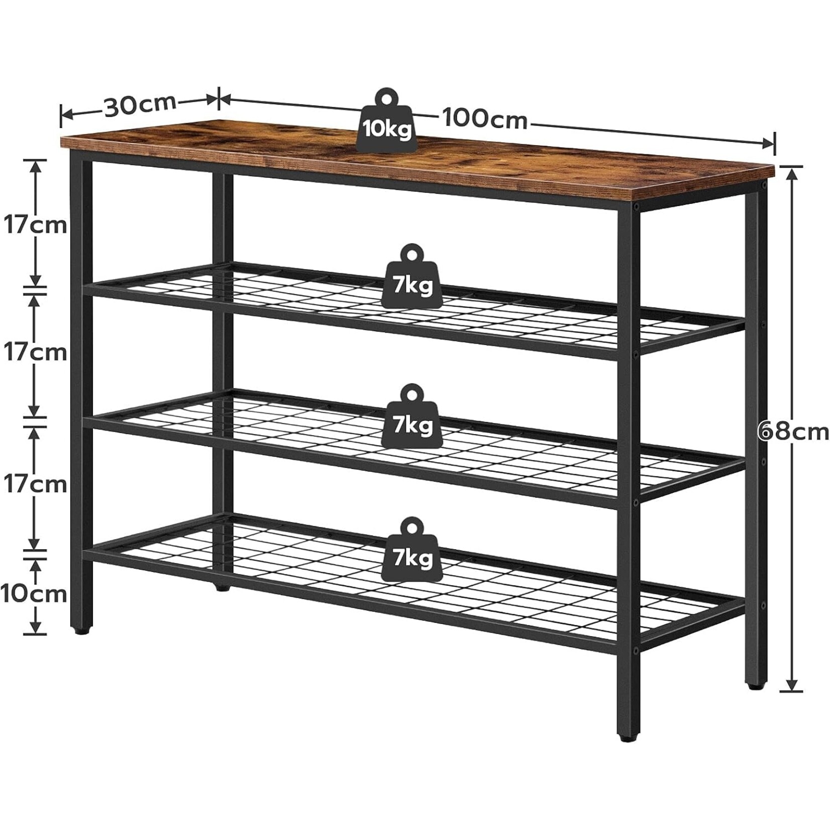 Bobbel Home Bobbel Home Industrial Four Tier Shoe Rack 100 cm | 100 x 30 x 68 cm | Rustic Brown And Black
