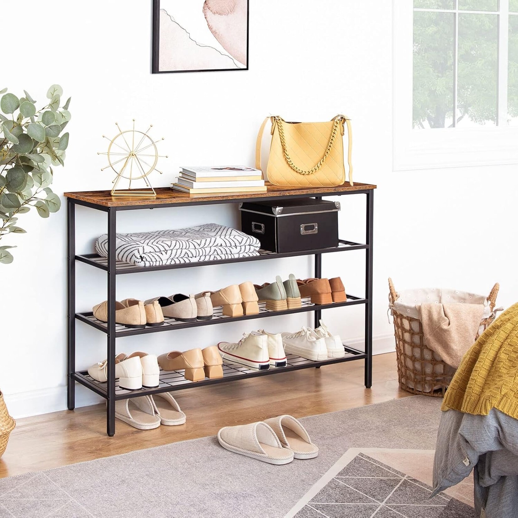 Bobbel Home Bobbel Home Industrial Four Tier Shoe Rack 100 cm | 100 x 30 x 68 cm | Rustic Brown And Black