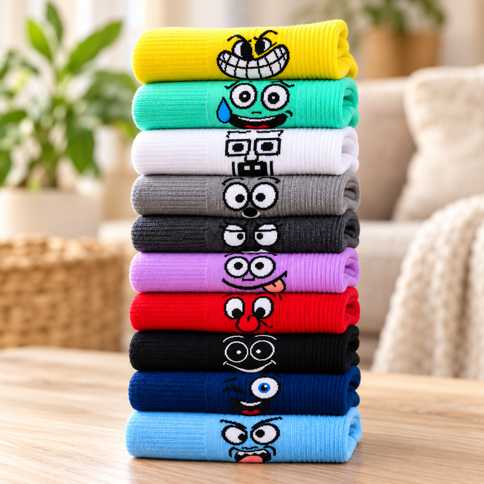 Parya Smiling Socks 10 Paar Grappige Sokken Dames en Heren | Lange Kleurrijke Sokken met Vrolijke Gezichten | Maat 35 t/m 42 | Multicolor