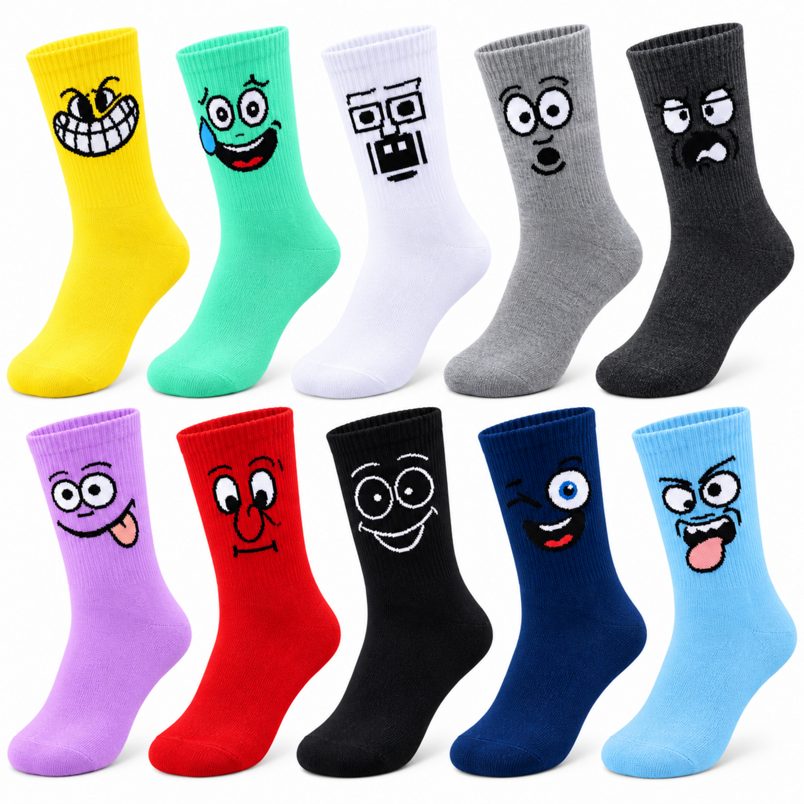 Parya Smiling Socks: 10 Pairs of Funny Socks for Men and Women | Long, Colourful Socks with Cheerful Faces | Sizes 35 to 42 | Multicoloured