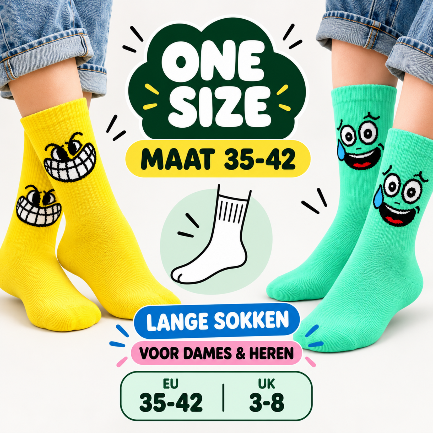 Parya Smiling Socks: 10 Pairs of Funny Socks for Men and Women | Long, Colourful Socks with Cheerful Faces | Sizes 35 to 42 | Multicoloured