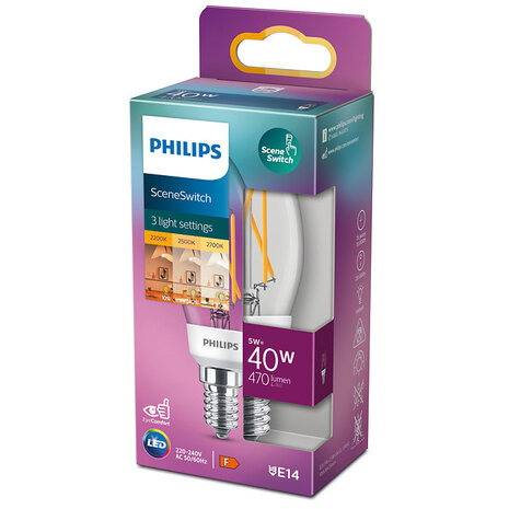Philips LED E14 Kerze 5 Watt Philips SceneSwitch Glühfaden DIM Philips LED E14 Kerze 5 Watt Philips SceneSwitch Glühfaden DIM