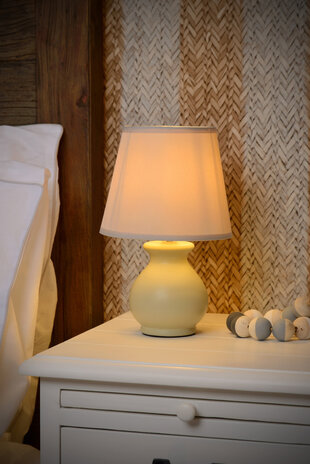 Lucide MIA Tischlampe Keramik E14 Ø17 H26cm Taupe