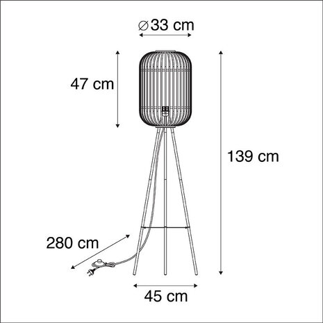 Freelight Stehleuchte Treccia 3 Bein Rattan H 139 cm beige schwarz Freelight Stehleuchte Treccia 3 Bein Rattan H 139 cm beige schwarz