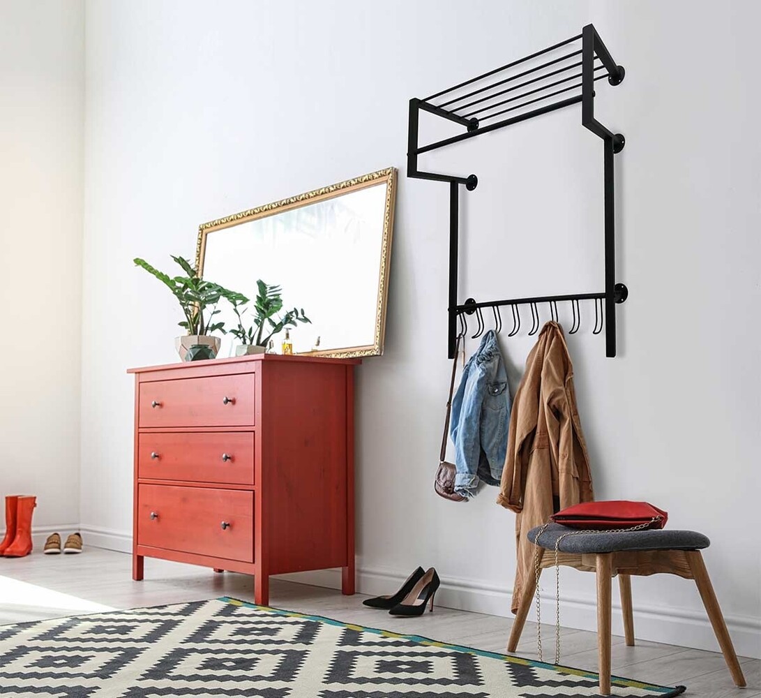 Ylumen Garderobe mit 8 Haken 70 cm breit - 90 cm hoch Schwarz