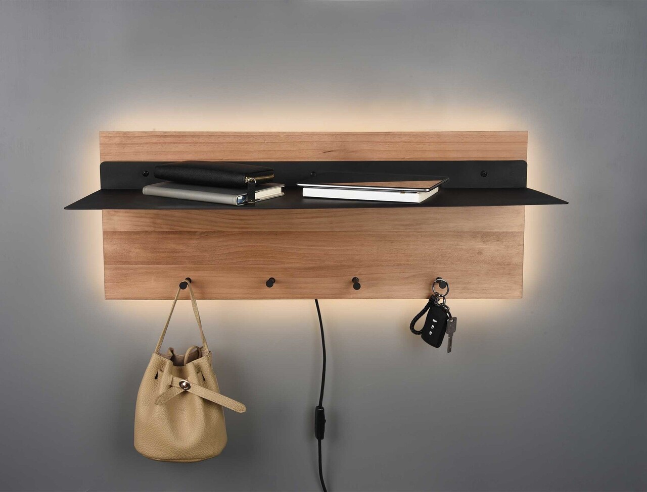 Mirrors and more Kleiderständer Romy LED 75 x 30 cm 4 Haken und Ablage Holz Mirrors and more Kleiderständer Romy LED 75 x 30 cm 4 Haken und Ablage Holz