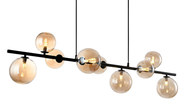 Freelight Hängeleuchte Calcio 9 Licht L 125 cm exkl. 9x G9 LED Braunglas schwarz