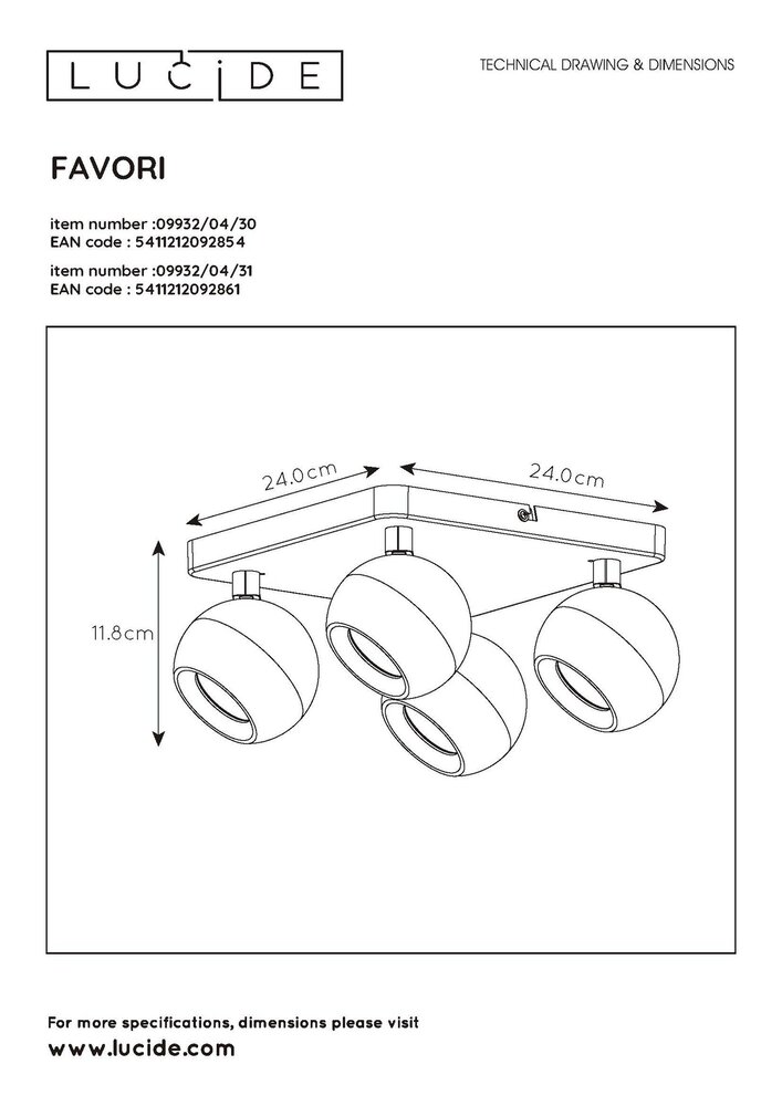 Lucide FAVORI - Deckenstrahler - 4xGU10 - Schwarz Lucide FAVORI - Deckenstrahler - 4xGU10 - Schwarz