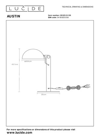 Lucide AUSTIN - Tischleuchte - Ø 20 cm - 1xE27 - Schwarz Lucide AUSTIN - Tischleuchte - Ø 20 cm - 1xE27 - Schwarz