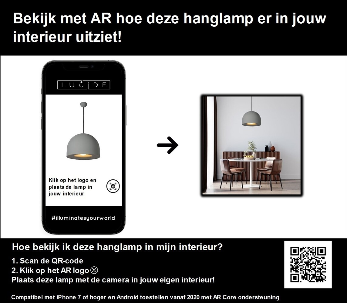 Lucide AKRON - Hängeleuchte - Ø 50 cm - 1xE27 - Grau Lucide AKRON - Hängeleuchte - Ø 50 cm - 1xE27 - Grau