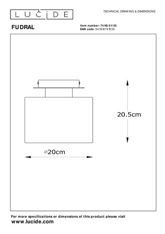 Lucide FUDRAL - Deckenleuchte - Ø 20 cm - 1xE27 - Schwarz