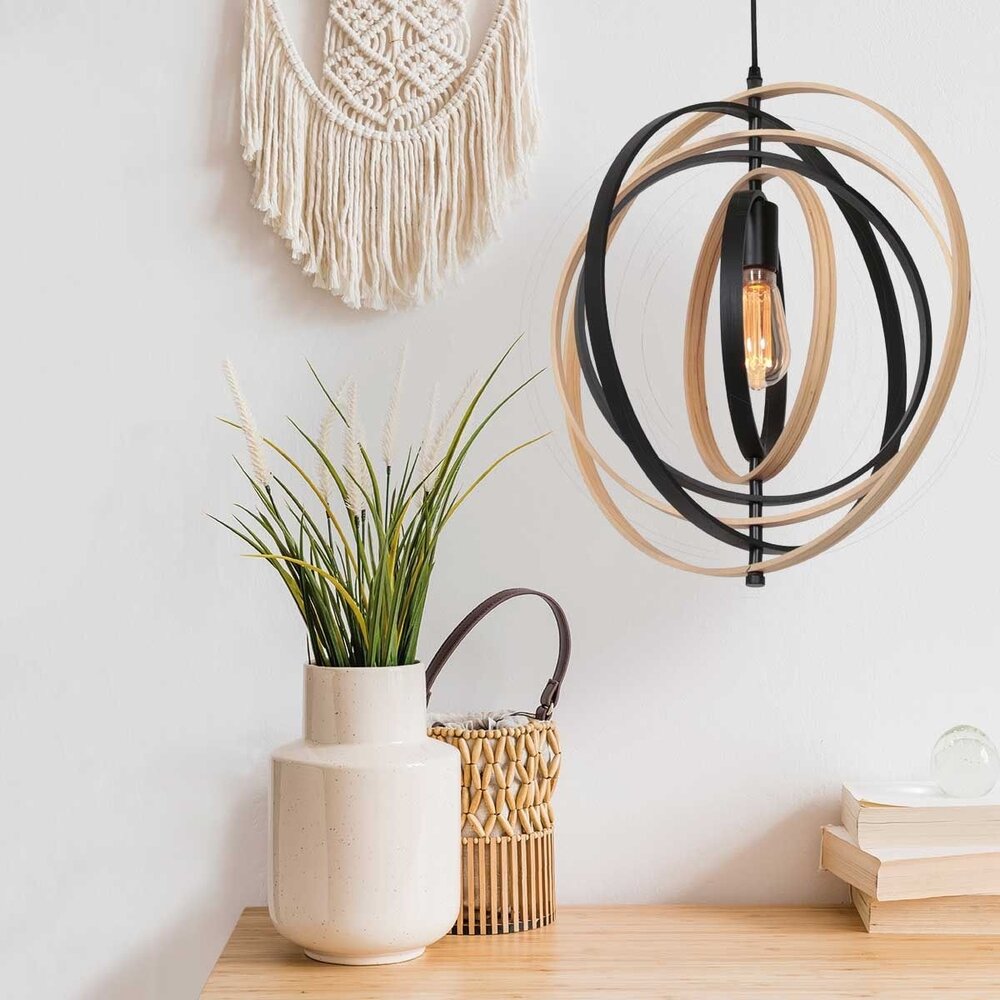 Anne Light & home Hängeleuchte Muoversi Ø 45 cm Holz schwarz Anne Light & home Hängeleuchte Muoversi Ø 45 cm Holz schwarz