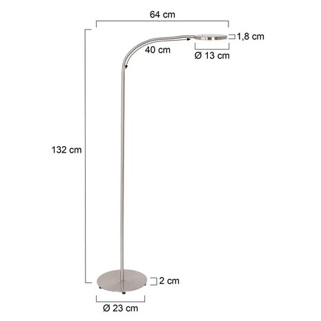 Mexlite Stehleuchte Platu H 132 cm Chrom matt Mexlite Stehleuchte Platu H 132 cm Chrom matt