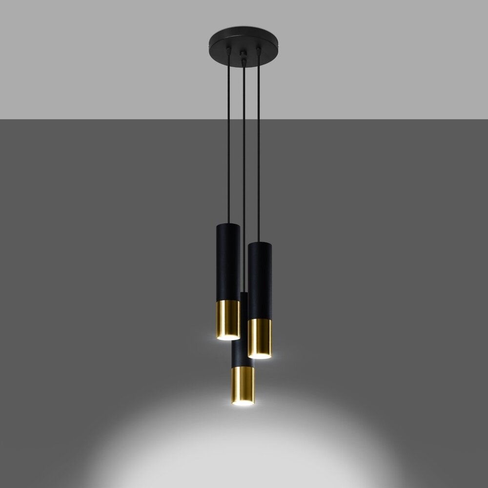 Sollux Hängeleuchte Loopez 3 Licht Ø 20 cm Schwarz Gold Sollux Hängeleuchte Loopez 3 Licht Ø 20 cm Schwarz Gold