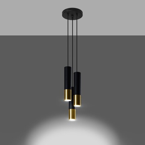 Sollux Hängeleuchte Loopez 3 Licht Ø 20 cm Schwarz Gold Sollux Hängeleuchte Loopez 3 Licht Ø 20 cm Schwarz Gold