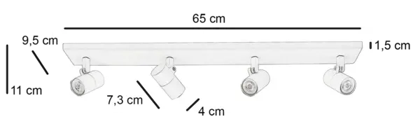 Highlight Spot Picollo 4-flammig L 65 cm inkl mini GU10 schwarz gold