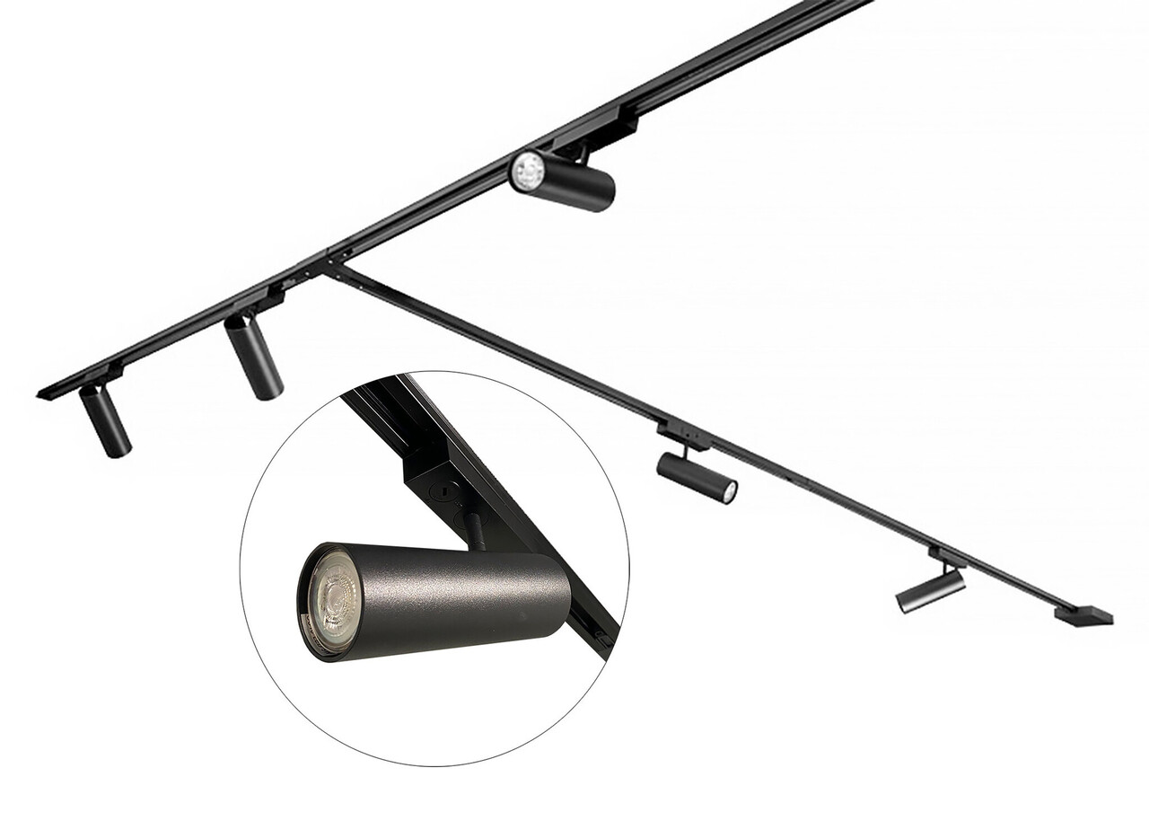 Freelight Schienensystem Freetrack Set 480 cm + 5 Zylinderstrahler schwarz
