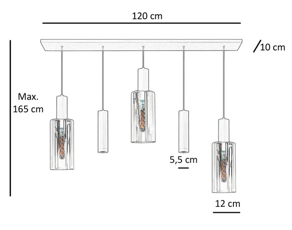 Highlight Hängeleuchte Perugia 3+2 Lichter L 120 cm schwarz gold