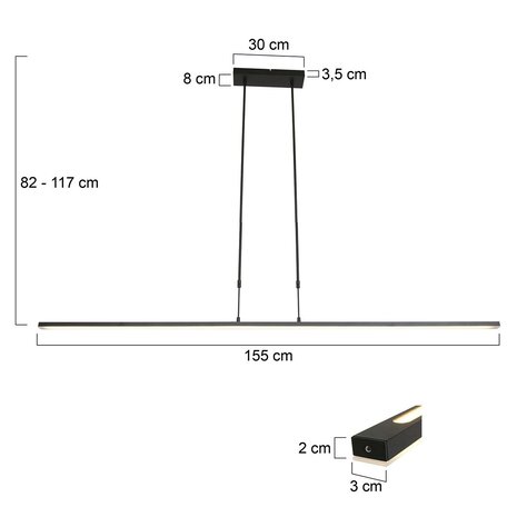 Steinhauer Hängeleuchte Zelena L 155 cm 7971zw schwarz