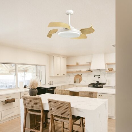 CristalRecord Deckenventilator Batan WIFI Ø 107 cm Holz weiß
