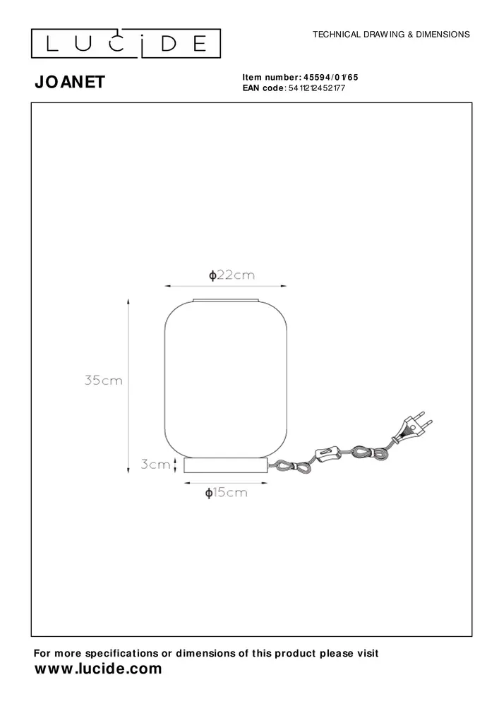 Lucide JOANET - Tischleuchte - Ø 22 cm - 1xE27 - Fumé Lucide JOANET - Tischleuchte - Ø 22 cm - 1xE27 - Fumé