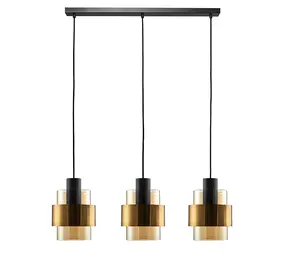 Freelight Hängeleuchte Chiasso 3 Licht L100 cm Schwarz Gold Freelight Hängeleuchte Chiasso 3 Licht L100 cm Schwarz Gold