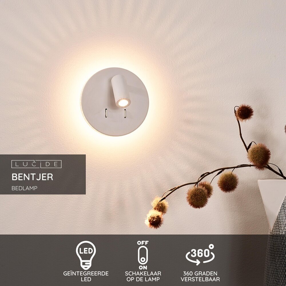 Lucide BENTJER - Bettleuchte / Wandleuchte - Ø 14 cm - LED - 3000K - Weiß Lucide BENTJER - Bettleuchte / Wandleuchte - Ø 14 cm - LED - 3000K - Weiß