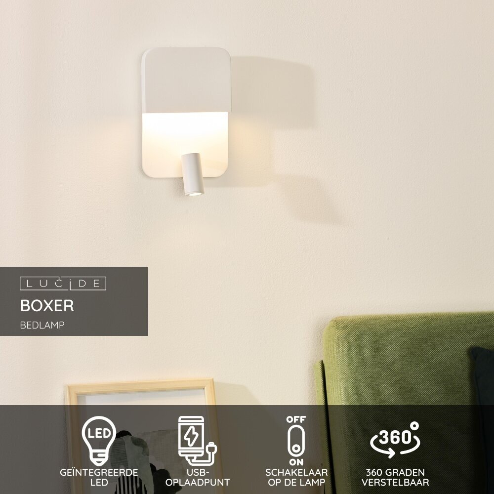 Lucide BOXER - Nachttischlampe / Wandleuchte - LED - 3000K - Mit USB-Ladestation - Weiß