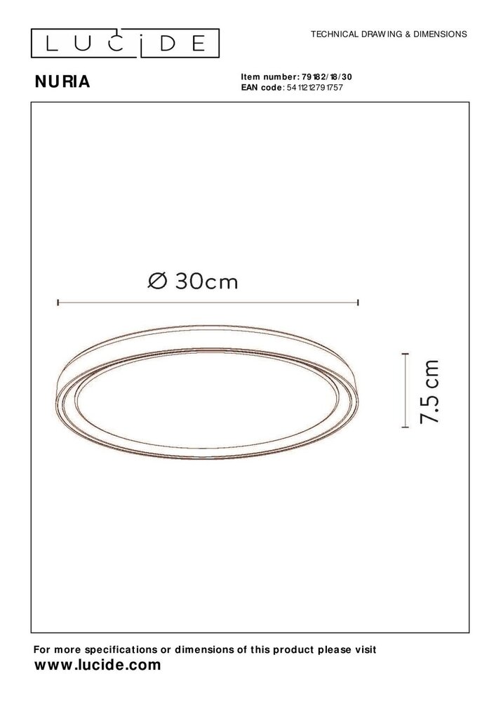 Lucide NURIA - Deckenleuchte - Ø 30 cm - LED 3 StepDim - 1x18W 2700K - Schwarz Lucide NURIA - Deckenleuchte - Ø 30 cm - LED 3 StepDim - 1x18W 2700K - Schwarz