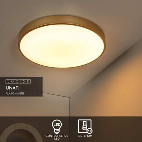 Lucide UNAR - Deckenleuchte - Ø 49,5 cm - LED 3 StepDim - 1x36W 2700K - Mattes Gold / Messing Lucide UNAR - Deckenleuchte - Ø 49,5 cm - LED 3 StepDim - 1x36W 2700K - Mattes Gold / Messing